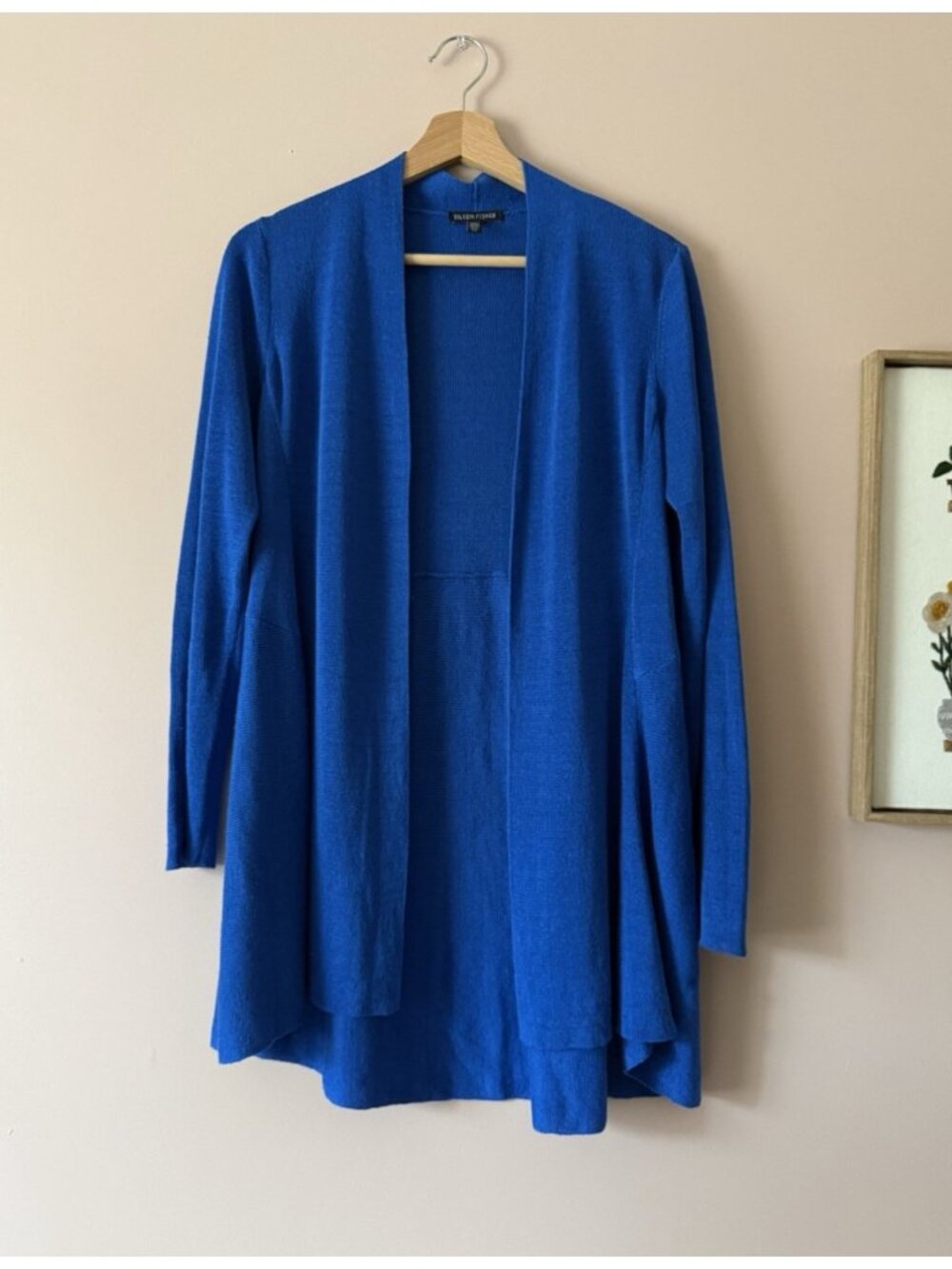 Eileen Fisher Organic Linen Blend Open Front Cardigan Royal Blue Coastal Minimal